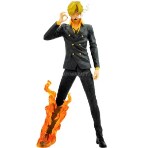 One Piece Sanji 32CM anime action figure with flaming leg kick in black suit – collectible by SaiyanKraft