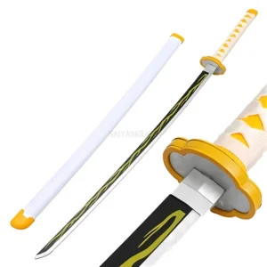 Zenitsu Agatsuma 104CM wooden katana with white sheath and lightning blade – Demon Slayer replica sword
