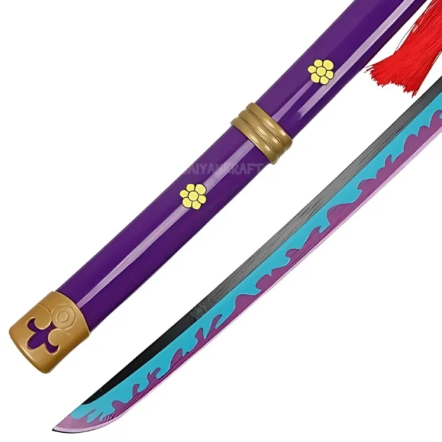 Roronoa Zoro 104CM Enma wooden katana with purple sheath and gold accents – One Piece cosplay sword.
