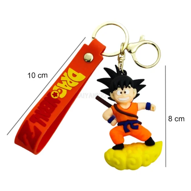 PVC Goku keychain for Dragon Ball Z fans – durable, lightweight anime collectible featuring chibi Goku on Flying Nimbus for keys and bags.