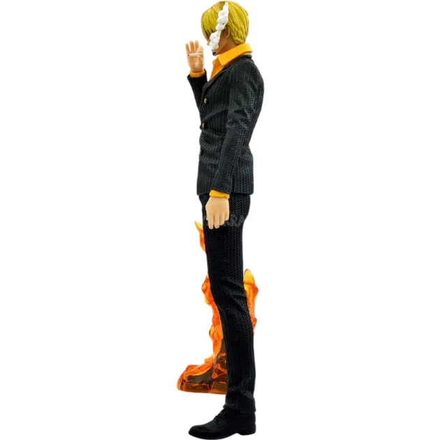 One Piece Sanji 32CM anime action figure with flaming leg kick in black suit – collectible by SaiyanKraft