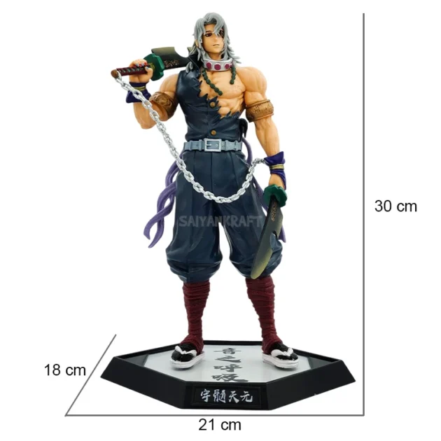Tengen Uzui 30CM Demon Slayer Sound Hashira anime action figure with twin blades on display base