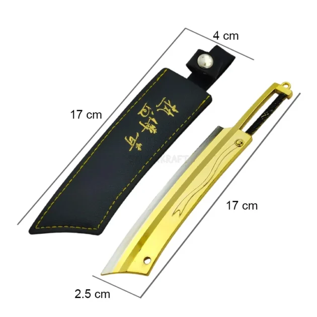 17CM golden mini katana with etched blade, black sheath, and red tassel – collectible decorative sword