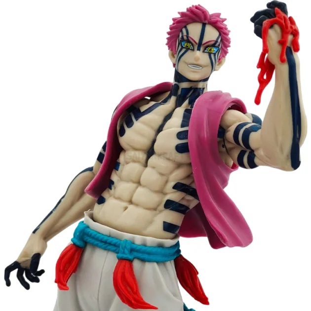 Akaza 28CM Upper Moon 3 action figure from Demon Slayer on hexagonal kanji base