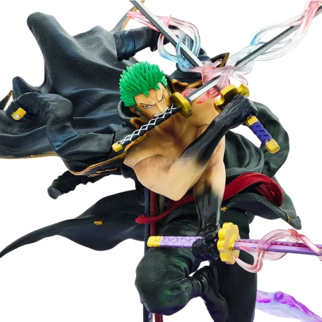Roronoa Zoro One Piece 37CM LED Action Figure with Interchangeable Heads and Glowing Sword Aura
