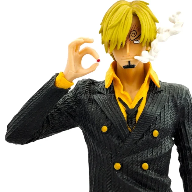 One Piece Sanji 32CM anime action figure with flaming leg kick in black suit – collectible by SaiyanKraft