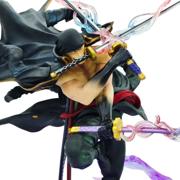 Roronoa Zoro One Piece 37CM LED Action Figure with Interchangeable Heads and Glowing Sword Aura